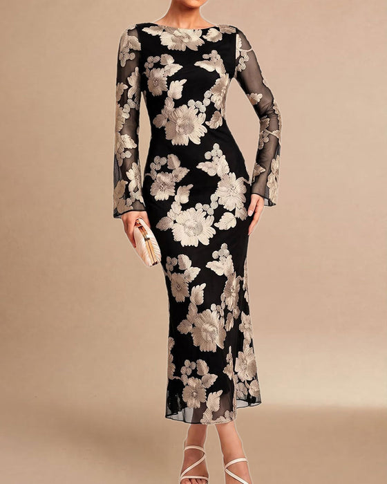 Mesh Floral Long Dress