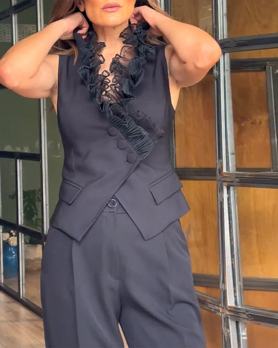 Slim Fit Ruffled Vest