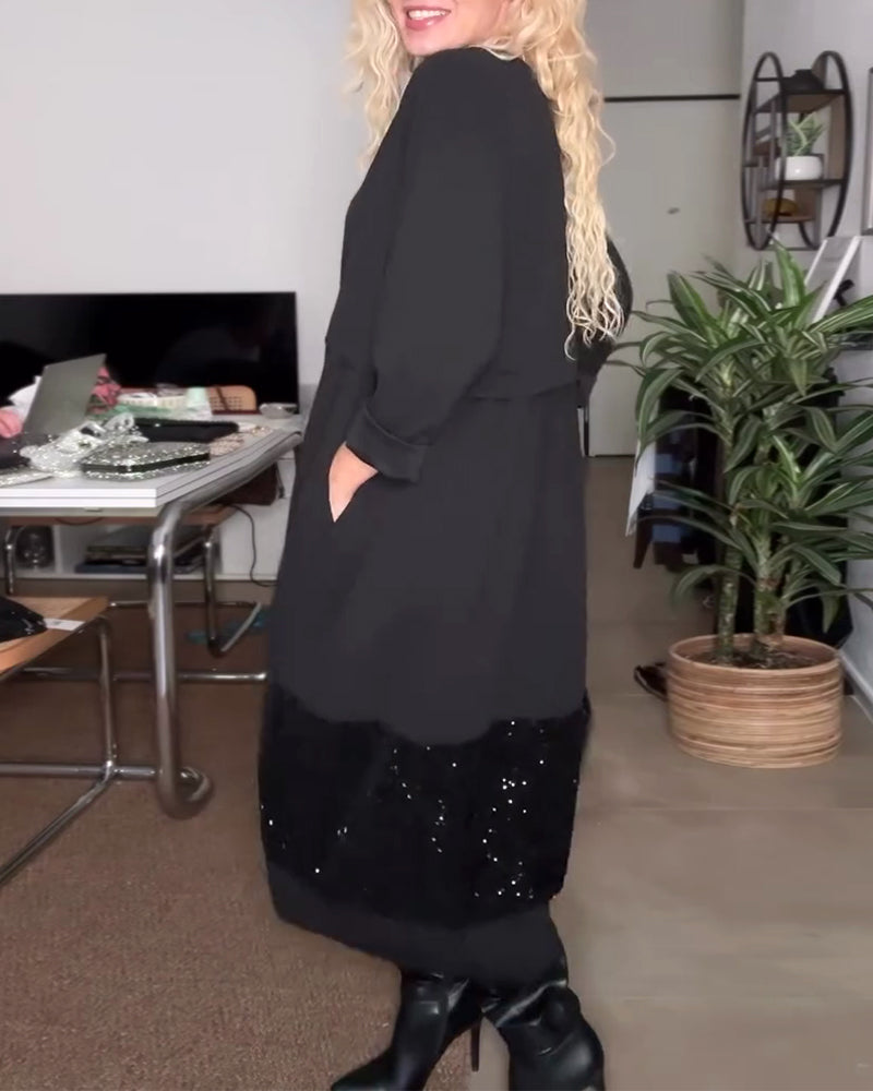 Round Neck Sequin Patchwork Loose Dress