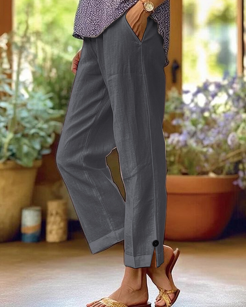 Solid Color Straight-Leg Casual Pants
