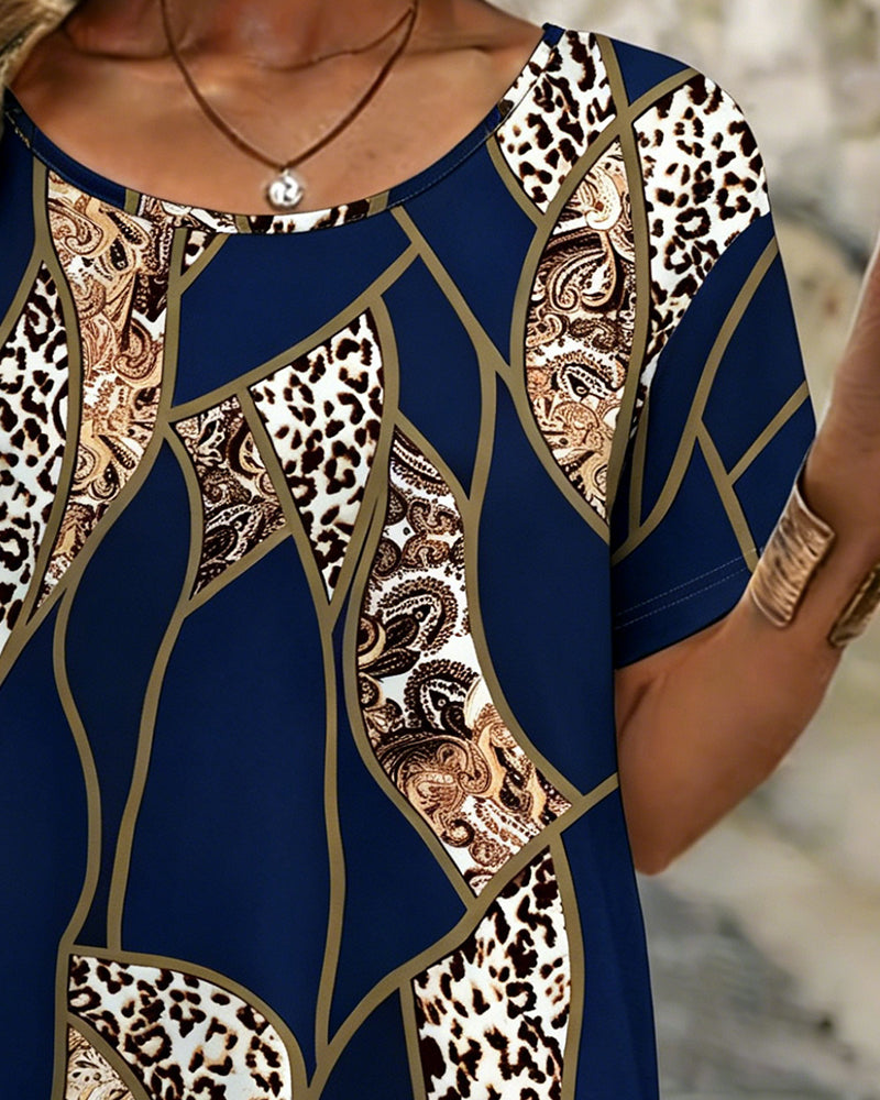 Irregular Geometric Leopard Print T-Shirt