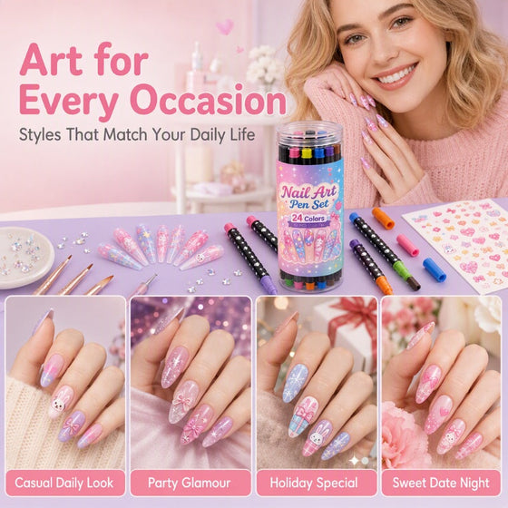 24 Colors Dual Ended Nail Art Pens Set