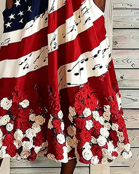 Printed Round Neck Midi Dress