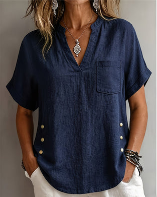 V-Neck Short Sleeve Loose Blouse
