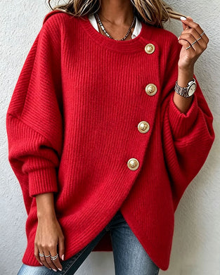 Round Neck Button-Down Irregular Cardigan