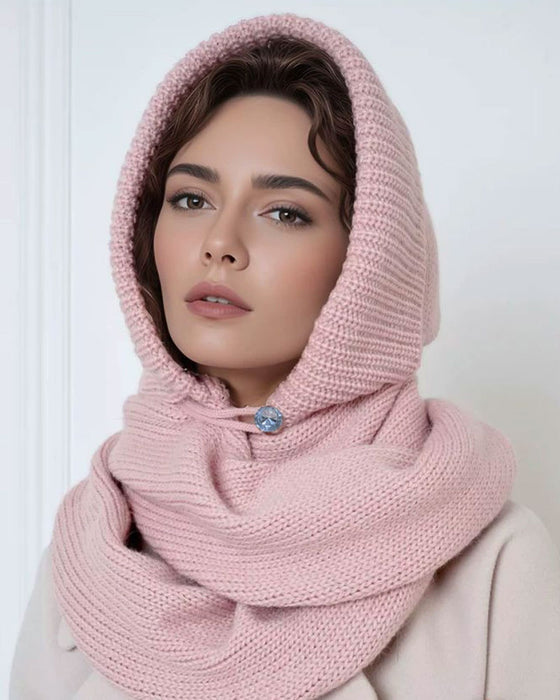 Wholesale Solid Color Knitted Hooded Scarf