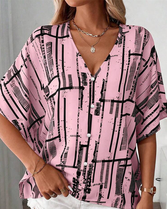V-Neck Line Batwing Sleeve Blouse