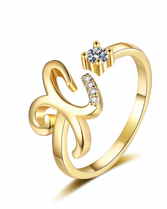 Adjustable Sparkling Initial Ring For Women