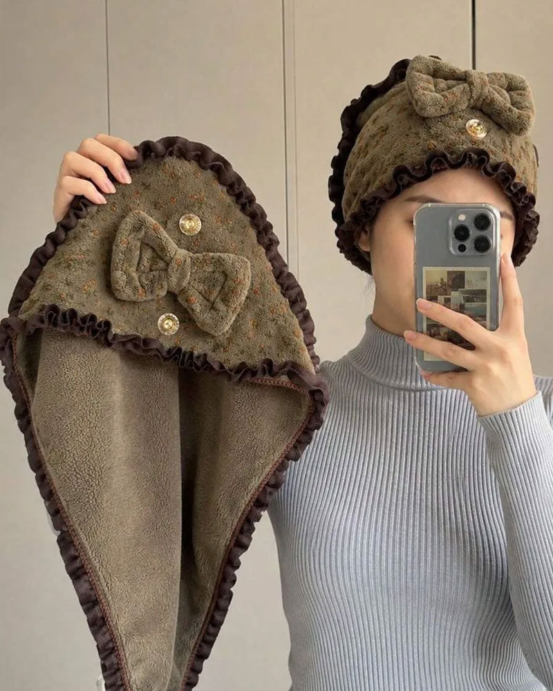 1pc Coral Fleece Floral Lace Women's Dry Hair Bath Cap