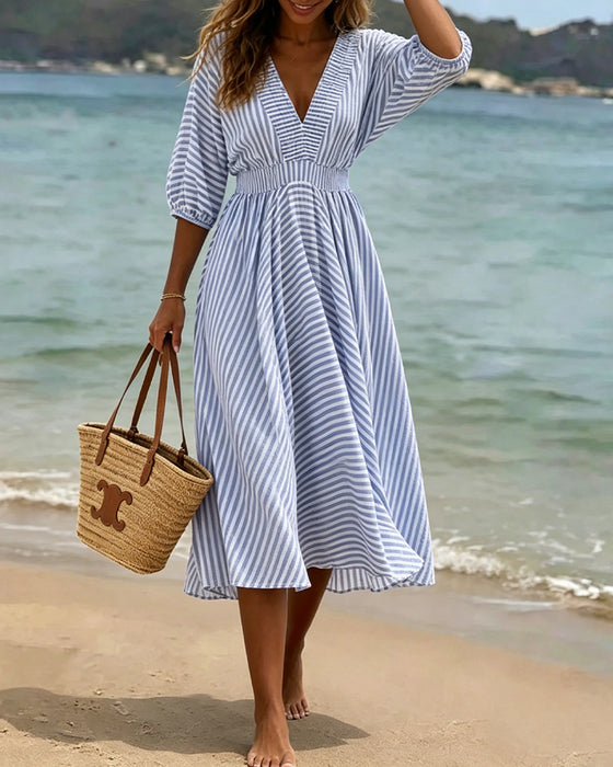A-Line Striped Half Sleeve Dress