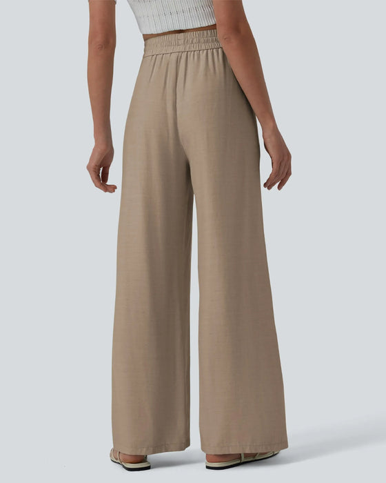 Elastic Waist Wide-Leg Tie Casual Pants