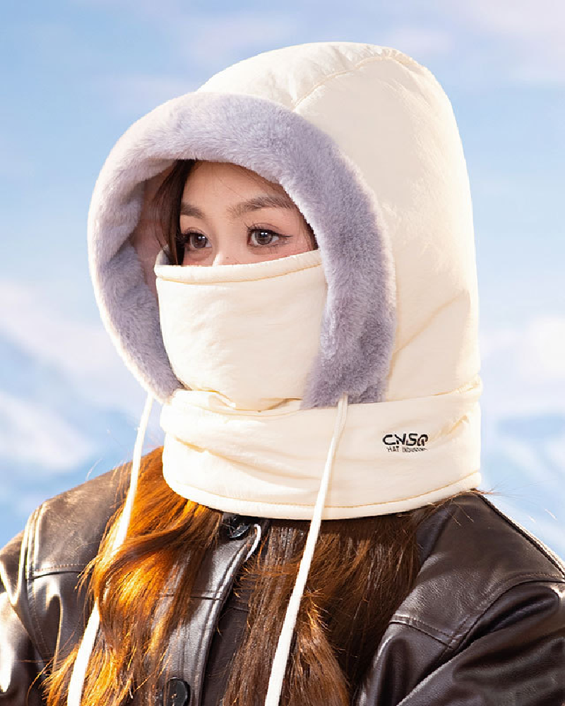 Thickened Thermal Hood With Plush Lining And Face Mask For Men And Women