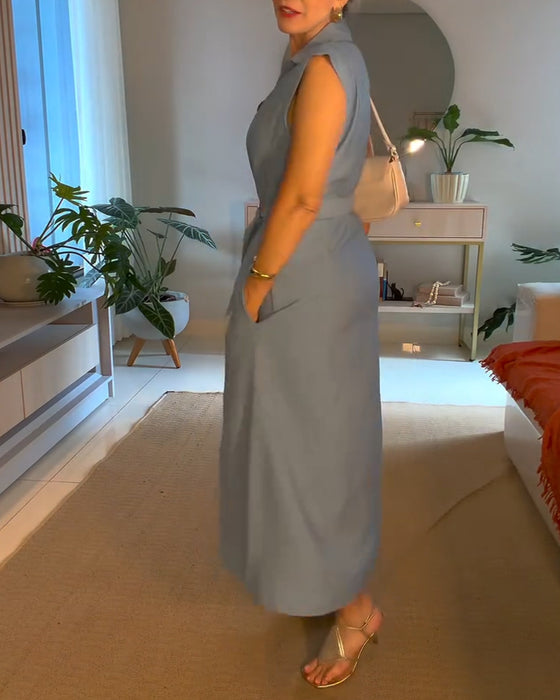 Elegant Lapel Long Dress