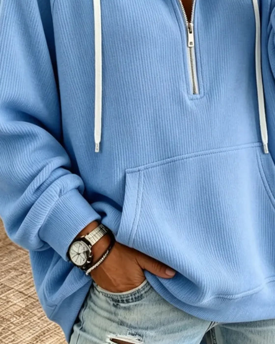 Half Zip Long Sleeve Pocket Hoodie