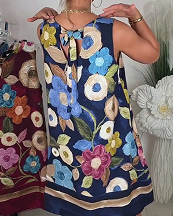 Oil Painting Floral Sleeveless Shift Dress