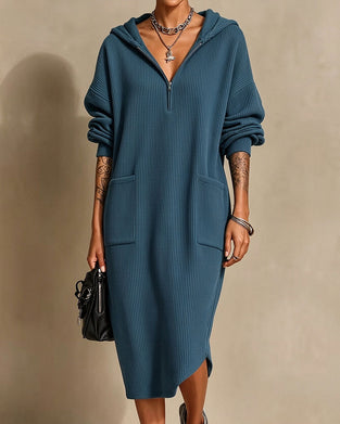 Hooded Zipper Pocket Dress