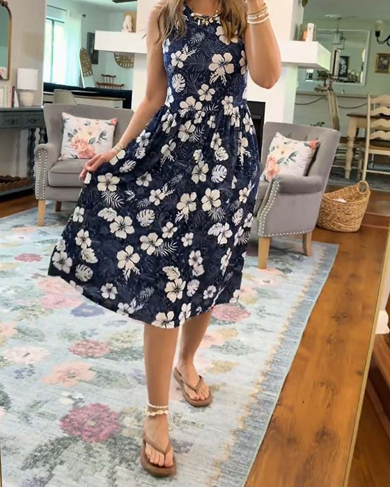 Striped Sleeveless Full Skirt Dress