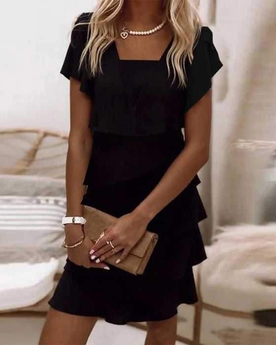 Square Neck Tiered Solid Dress