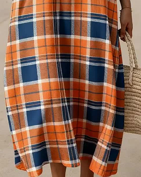V-Neck Plaid Loose Dress