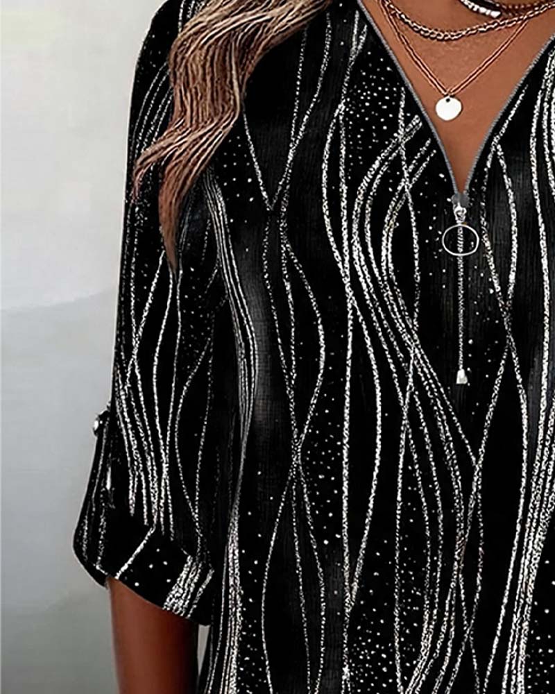 Zipper Line Shimmer Blouse