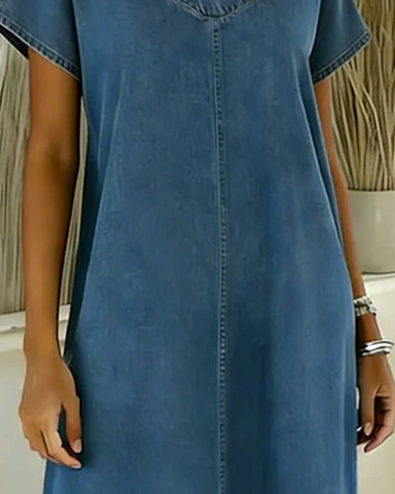 Casual V-Neck Short Sleeve Denim Dress