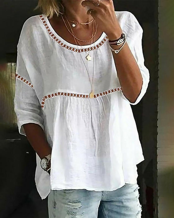 Hollow-Out Loose Short-Sleeved Blouse