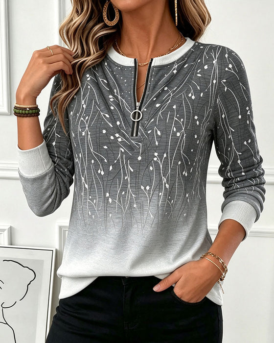 Crew Neck Zip Ombre Sweatshirt