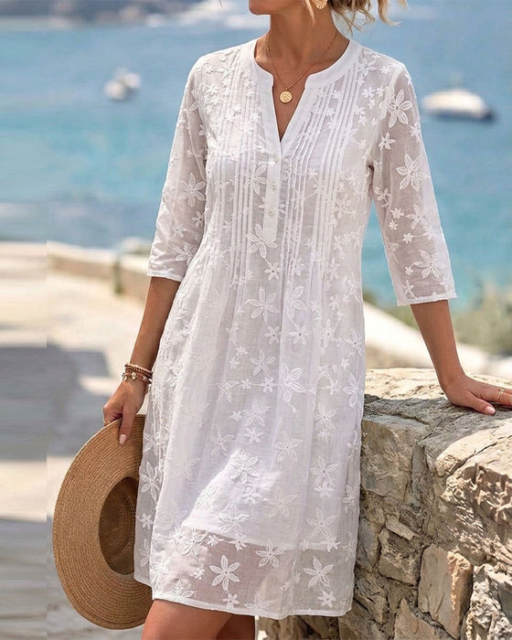 V-Neck Solid Color Dress
