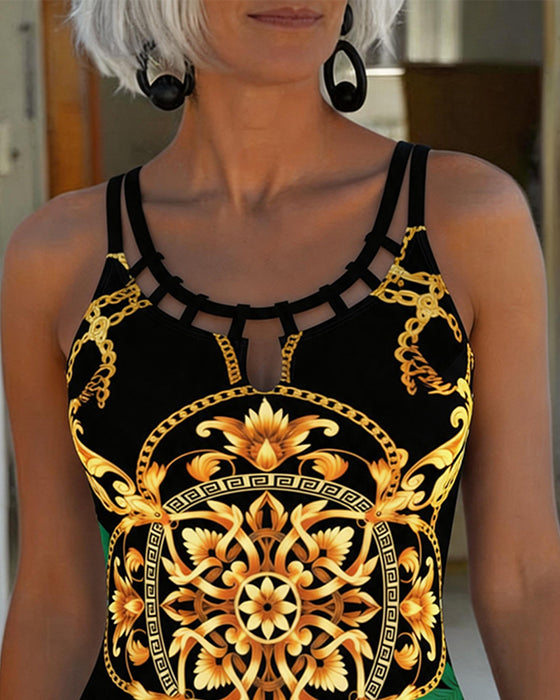 Print Double Thin Strap One Piece