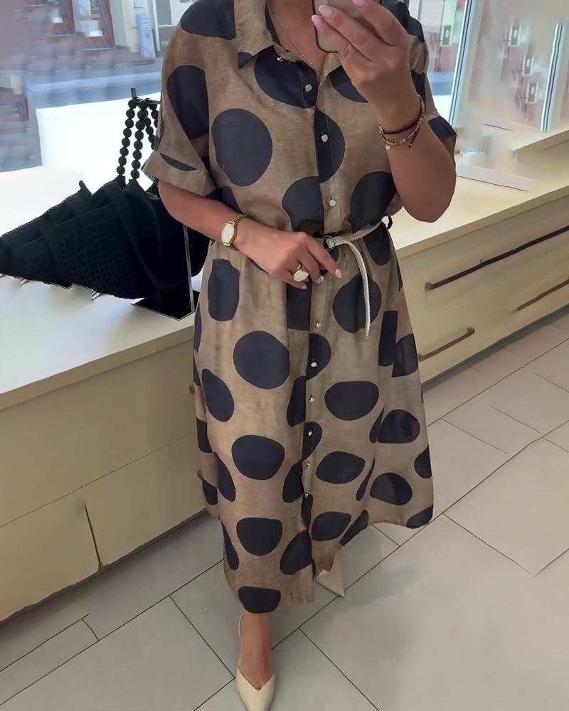 Casual Lapel Polka Dot Dress