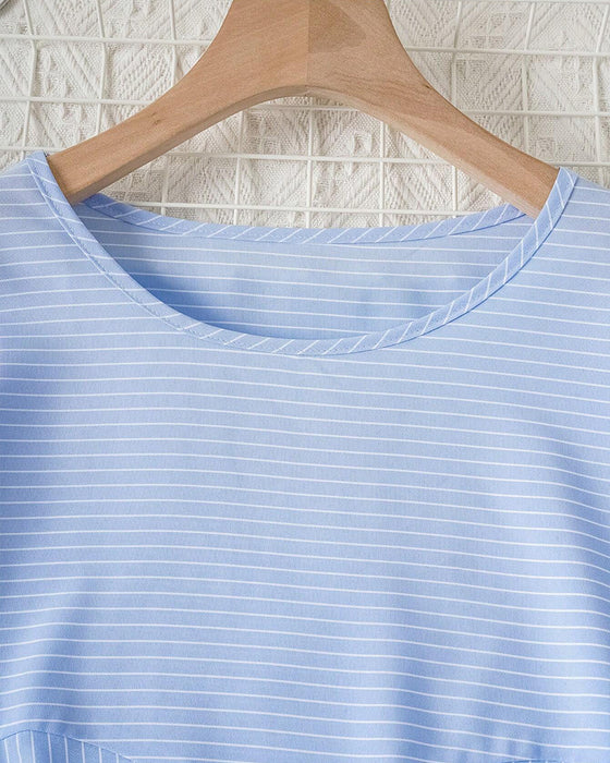 Striped print crew neck casual top