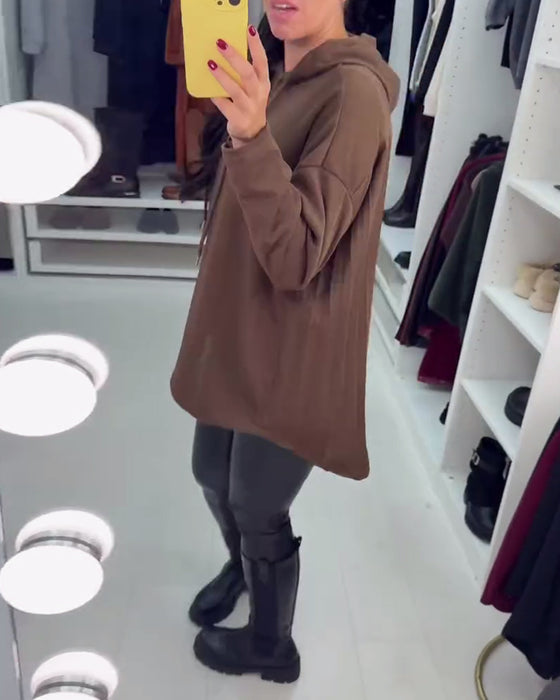 Irregular Loose Solid Color Long-Sleeved Hoodie