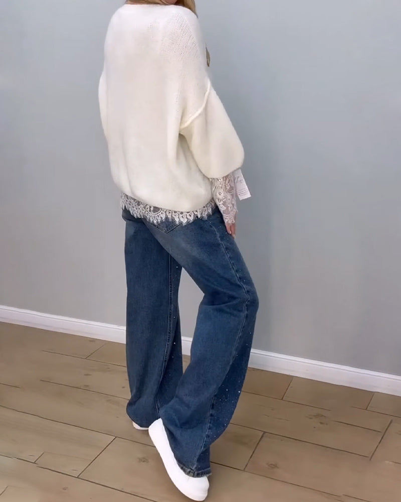 Stylish Cozy Lace Patchwork Pullover