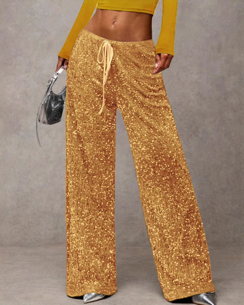 Fashionable Drawstring Straight-Leg Pants