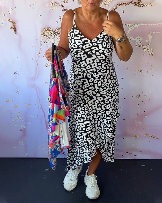 Retro print patchwork cami dress