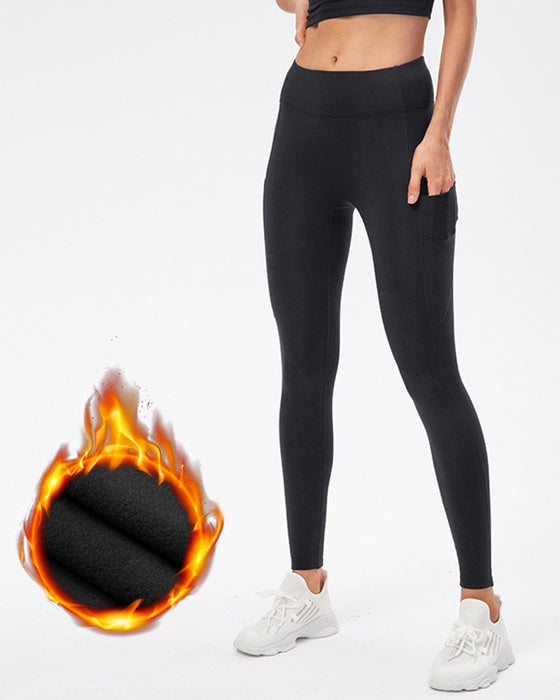 Solid color leggings with fleece pockets