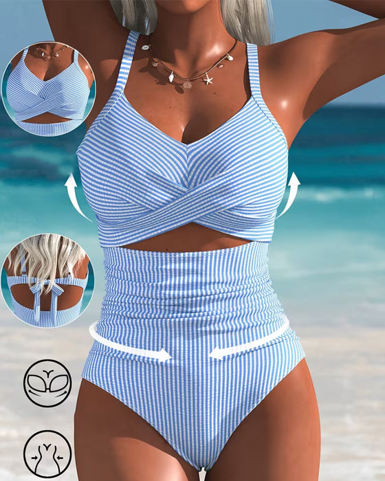 Cross Hollow Out Stripe One Piece
