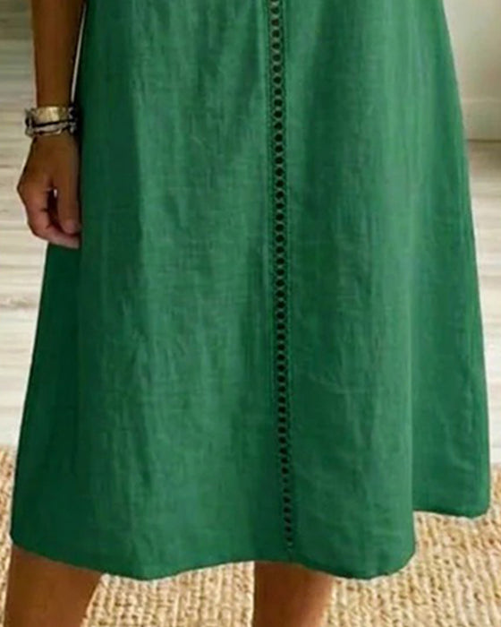 Hollow Paneled Straight Cotton And Linen Dress