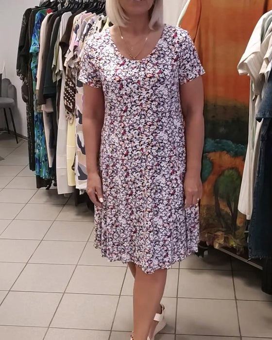 Round Neck Floral Print Short Sleeve Dress