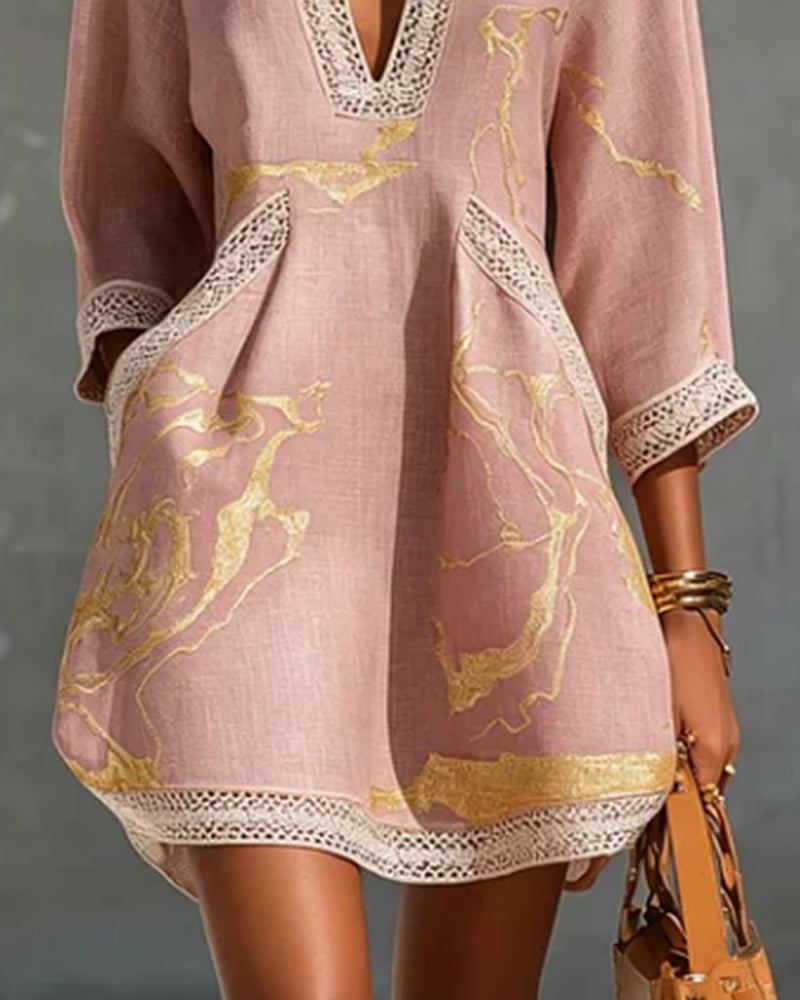 Stand Collar Hollow Half Sleeve Dress