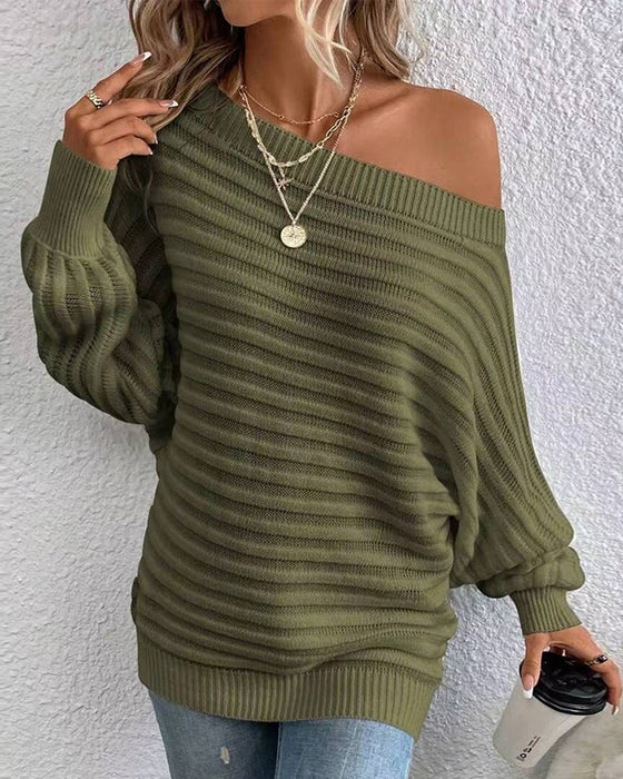 Solid color casual ribbed sweater