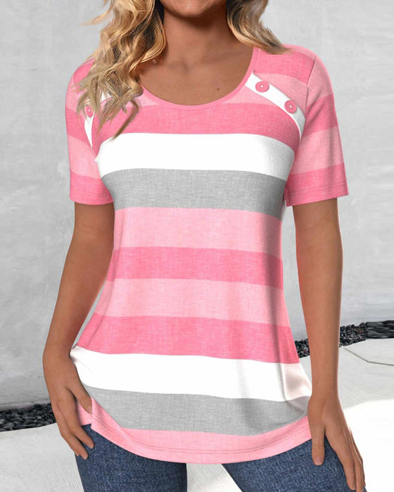 Striped round neck color block top