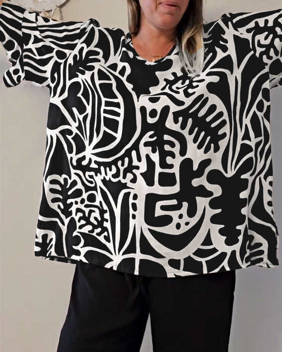 Abstract Botanical Print Loose Top