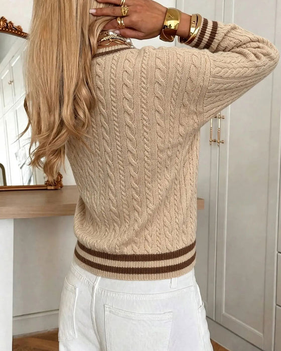 Contrast Trim V-Neck Sweater Pullover
