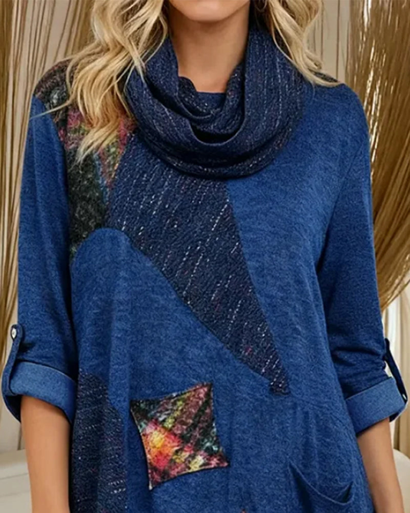 Casual Turtleneck Color-Blocked Dress