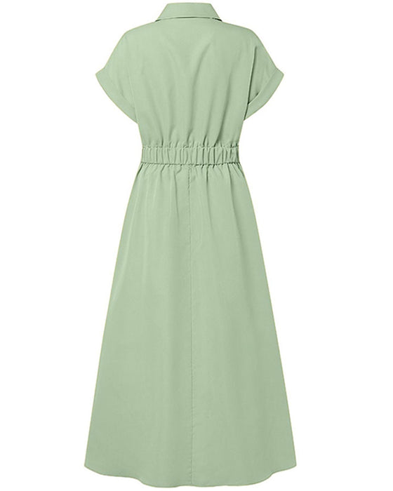 A-Line Tie High Waist Button Dress