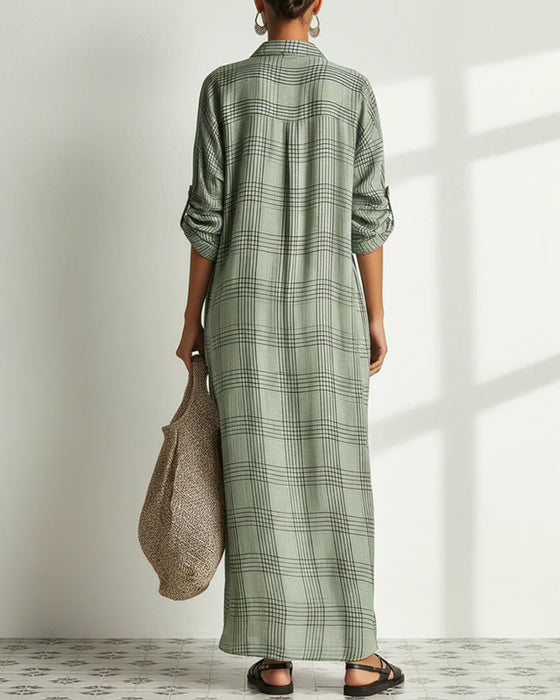 Lapel Plaid Casual Dress