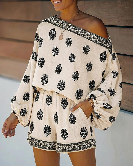 Women's 2 Pieces Outfit Boho Top and Shorts Set