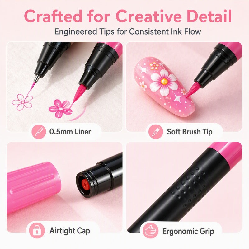 24 Colors Dual Ended Nail Art Pens Set