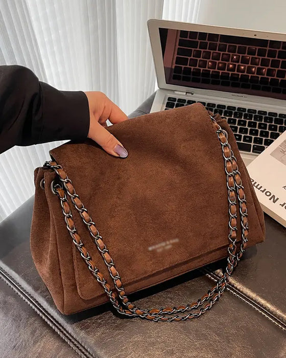 Plain Suede Crossbody Shoulder Bag